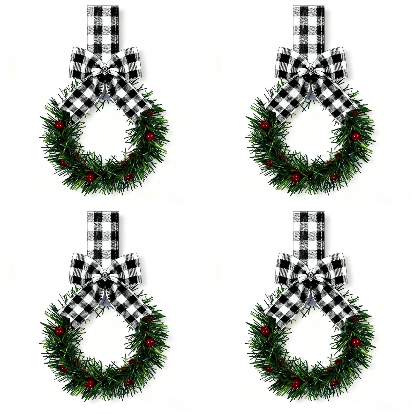 

4/6PCS Small Christmas Wreath With Bow Garlands Stylish Addition To Home Decor Hanging Cabinets Garland Multi-purpose Reusable