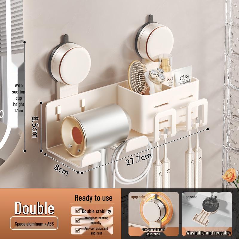 Wall-Mounted No-Drill Bathroom Stand: Electric Toothbrush & Hair Dryer Holder with Mouthwash Cup