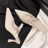 Mode 2025 Echtleder Damen Slipper mit geschlossener Zehe Modische plissierte Stretcheinsätze Hohe Absätze Damen Partykleid Schuhe Sandalen