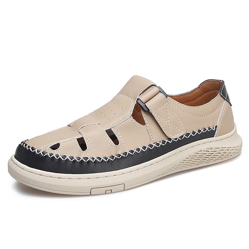 New Anti-collision Toe Men's Sandals Hot-selling Leather Beach Shoes Comfortable Roma Footwear Male Casual Summer Flats Sandaly