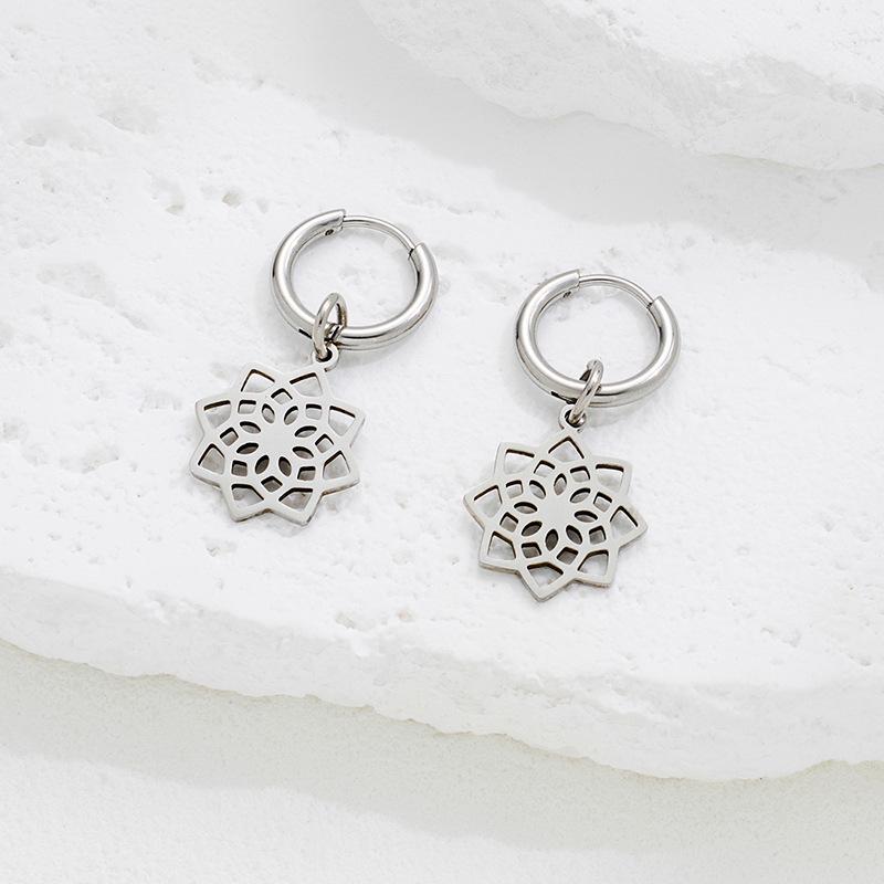 INS Style 18K Gold Plated Mandala Flower Earrings with Personalized Ear Cuff