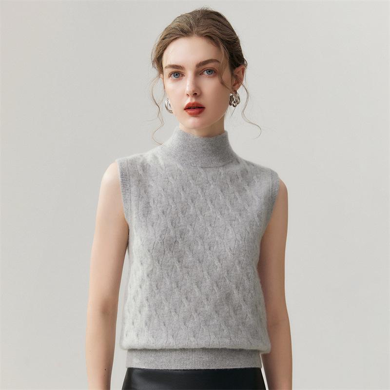 Pure Cashmere Slim-Fit Twelve-Stitch High Collar Knitted Vest