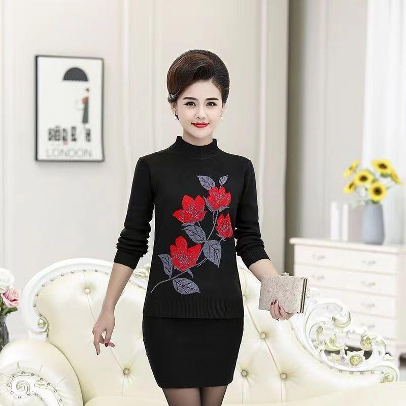 Pullover für Frauen mittleren und höheren Alters Strickpullover Kleidung für Mütter Kurze und vielseitige Basisshirts