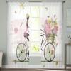 Fahrrad-Mädchen-Blumen-Cartoon-Vorhang für Schlafzimmer, Tüll-Voile-Vorhang für Küche, Wohnzimmer, Dekor, Fensterbehandlung