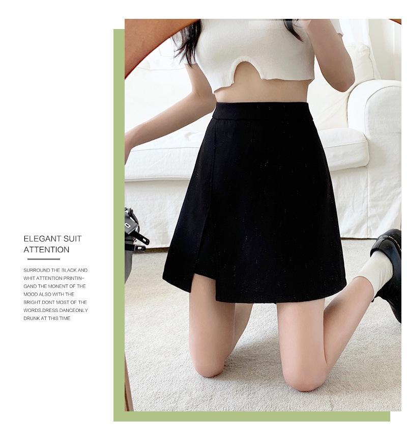 2024 Summer Plus Size High-Waist A-line Skort - Black Midi with Slit