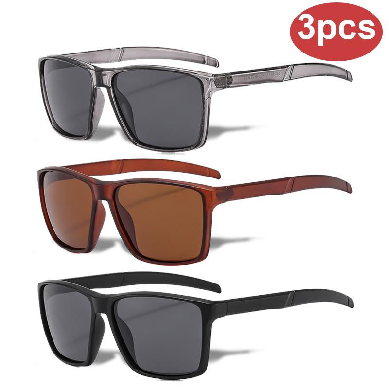 3pcs Square Polarized Sunglasses Men Women Sun Glasses Male Female Outdoor Sports Fashion Cycling Rectangular Eyeglasses