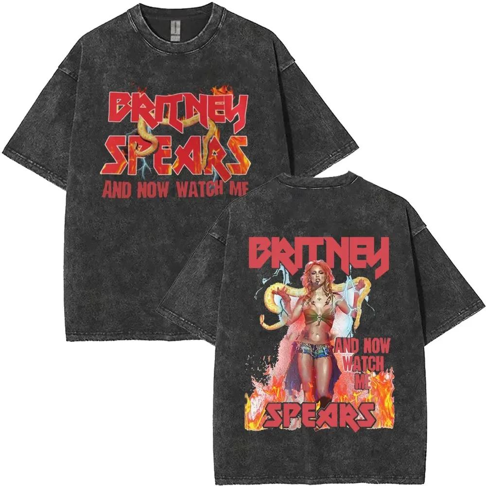 Maglietta Merch Acid-Wash con Frase Iconica di Britney Spears – Abbigliamento Grafico Tipografico Rosa per Fan della Musica Pop Maglietta