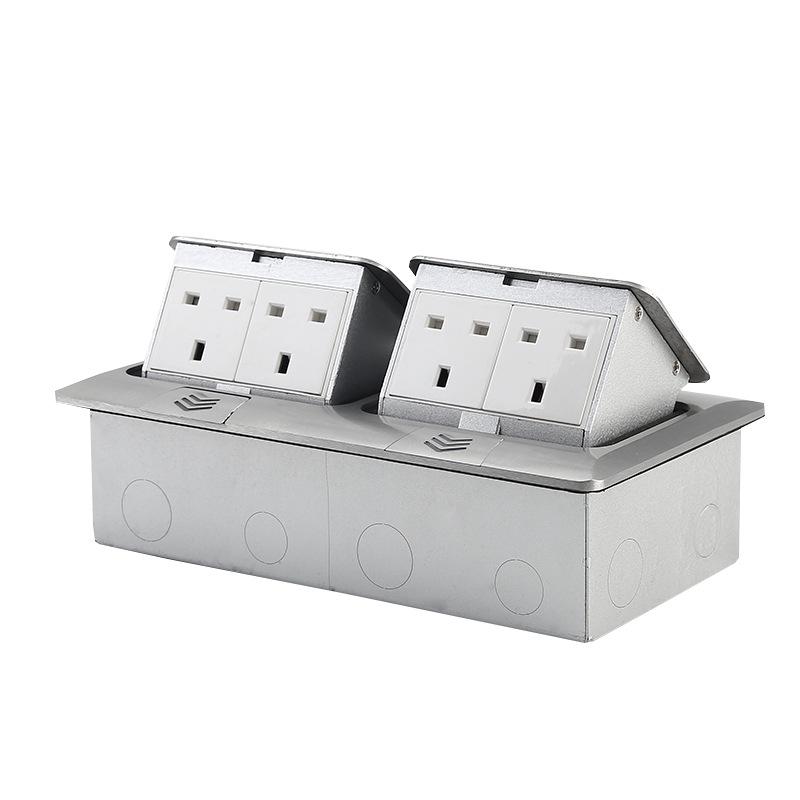 German Standard Multi-functional Pop-up Aluminum Floor Socket with Network and Four-way European Outlets