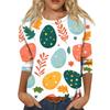 Top da donna casual con stampa di elementi pasquali, girocollo