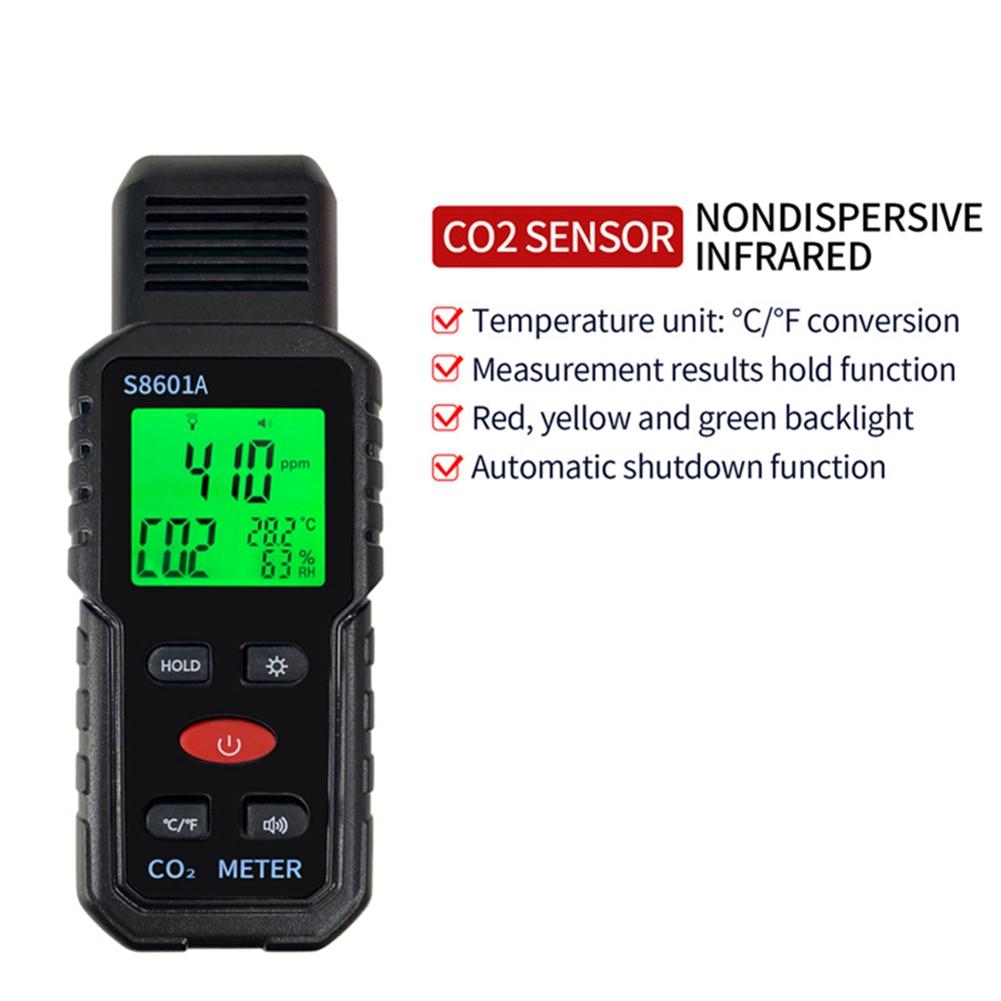 BHBL  CO2 Meter Air Quality Monitor Handheld 5000Ppm CO2 Monitor Measurement Carbon Dioxide ℃/℉ Detector S8601A
