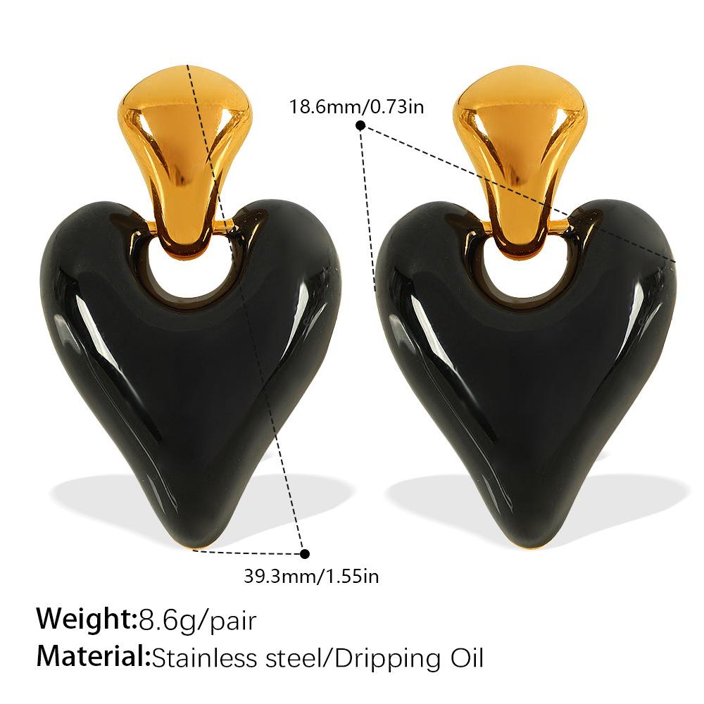 Exquisite Sweet Cool Wind Dripping Oil Love Earrings Women'S Stainless Steel High Sense Versatile Temperament Small Fresh Earrings
