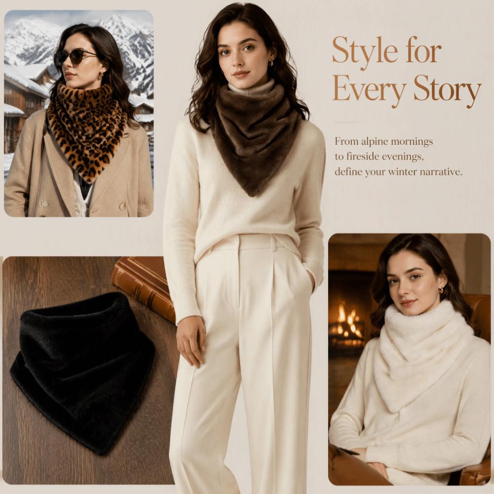 Soft Plush Triangle Scarf Leopard Print Winter Neck Warmer Office Faux Fur Scarf Outdoor