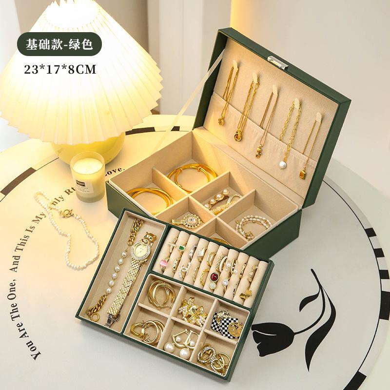 Women's jewelry box, double layered jewelry storage box for necklaces, earrings, rings, and bracelets, large jewelry rack box