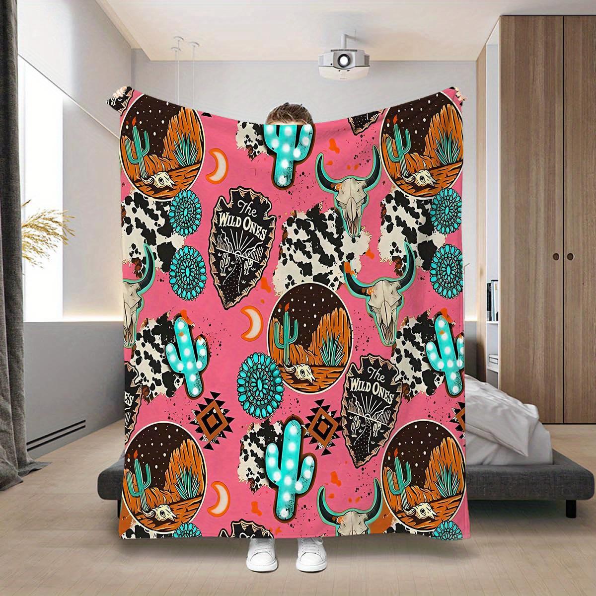 

Cow Head Print Throw Blanket Flannel printed blanket suitable for all seasons suitable for living room office sofa and travel 75x100cm (30x40inch)