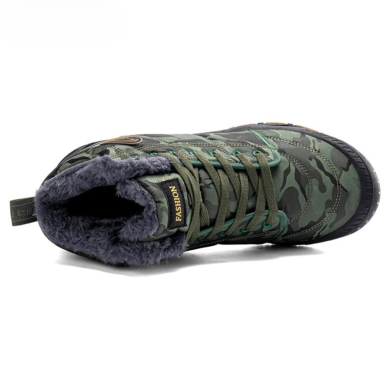 Fotwear Winter Snow Boots Men Warm Plush Ankle Boots Camouflage Outdoor Boots Long Fur Casual Sneakers Army Green Leisure Shoes