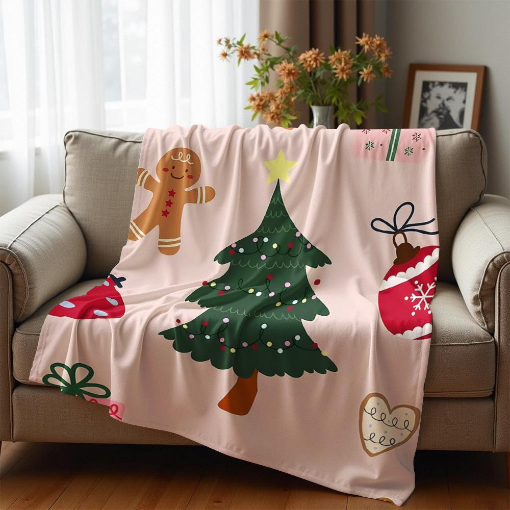 Soft Pastel Xmas Cartoon Anime Print Flannel Blanket Soft Warm Throw for Kids Bedroom Sofa Christmas Office Car