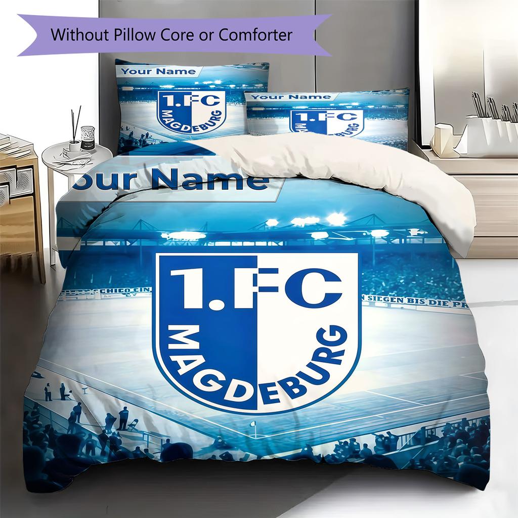 Benutzerdefinierter Name 1. FC Magdeburg Bettwäsche, Steppbett-Set Bettbezug Kissenbezug Zuhause Geburtstagsgeschenk(1 Bettbezug + 2 Kissenbezüge, ohne Füllung) -HE1