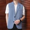 Men Suit Vest Lapel Sleeveless Two-Button Business Waistcoat Pockets with Side Placket Solid Color Casual Vest Coat