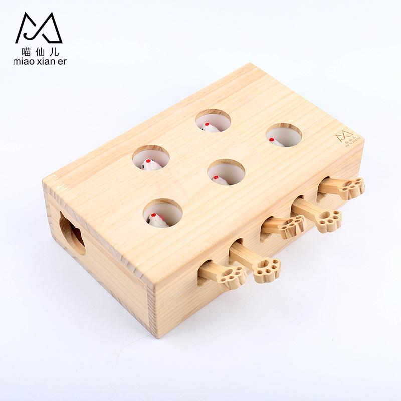 Cat Toys Interactive Whack-a-mole Solid Wood Toys for Indoor Cats Kitten Catch Mice Game