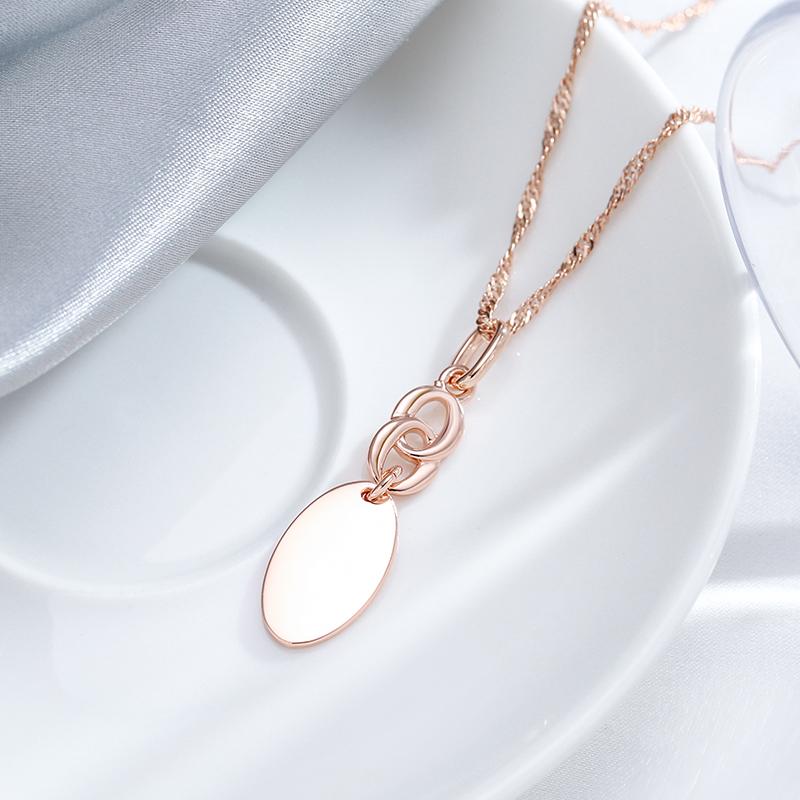 Smooth Gold Color Oval Pendant Necklace Personality Women Jewelry Match Earrings