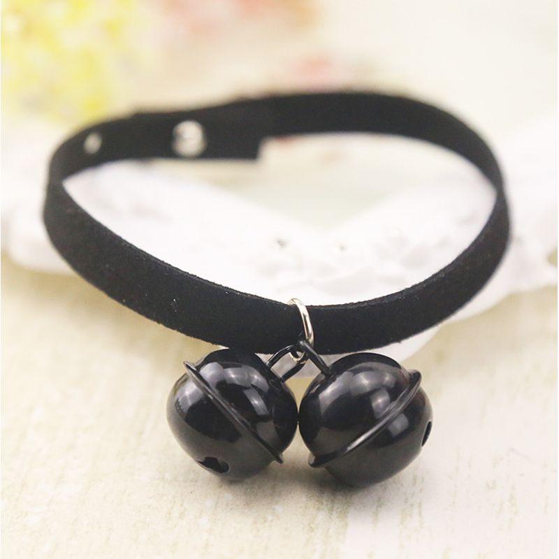 

Bunny Kitty Puppy Dog Teddy Bell Neckband Necklace Pet Supplies Hanging Decorations S-small Suede collar black rope + Black Bell