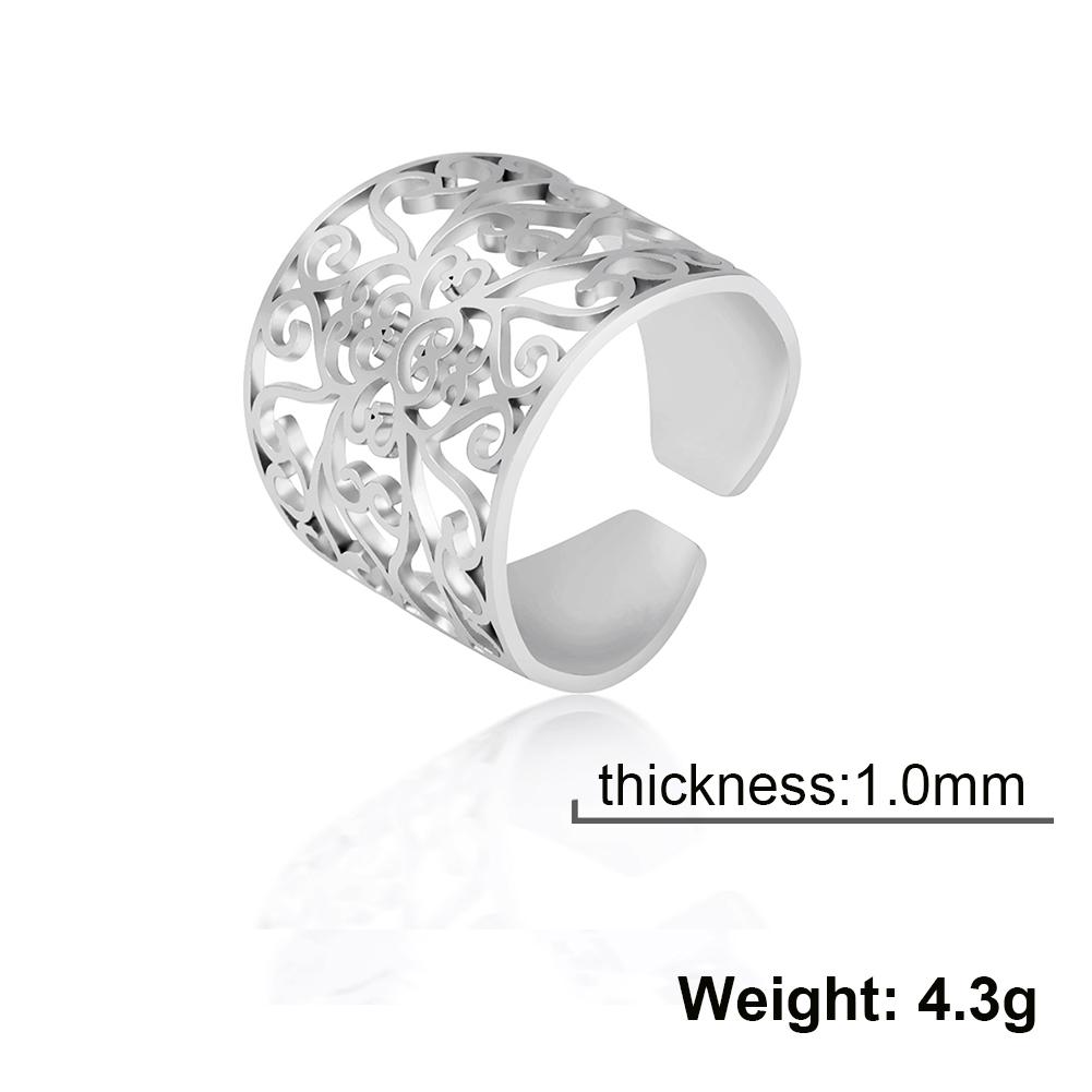 Vintage Filigree Flower Ring Women Open Adjustable Stainless Steel Aesthetic Rings Jewelry Wedding Engagement Gift