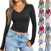 Women's Slim Fit V Neck Long Sleeve T Shirt Stretchy Milk Silk Fabric Soft Texture Basic Layering Top