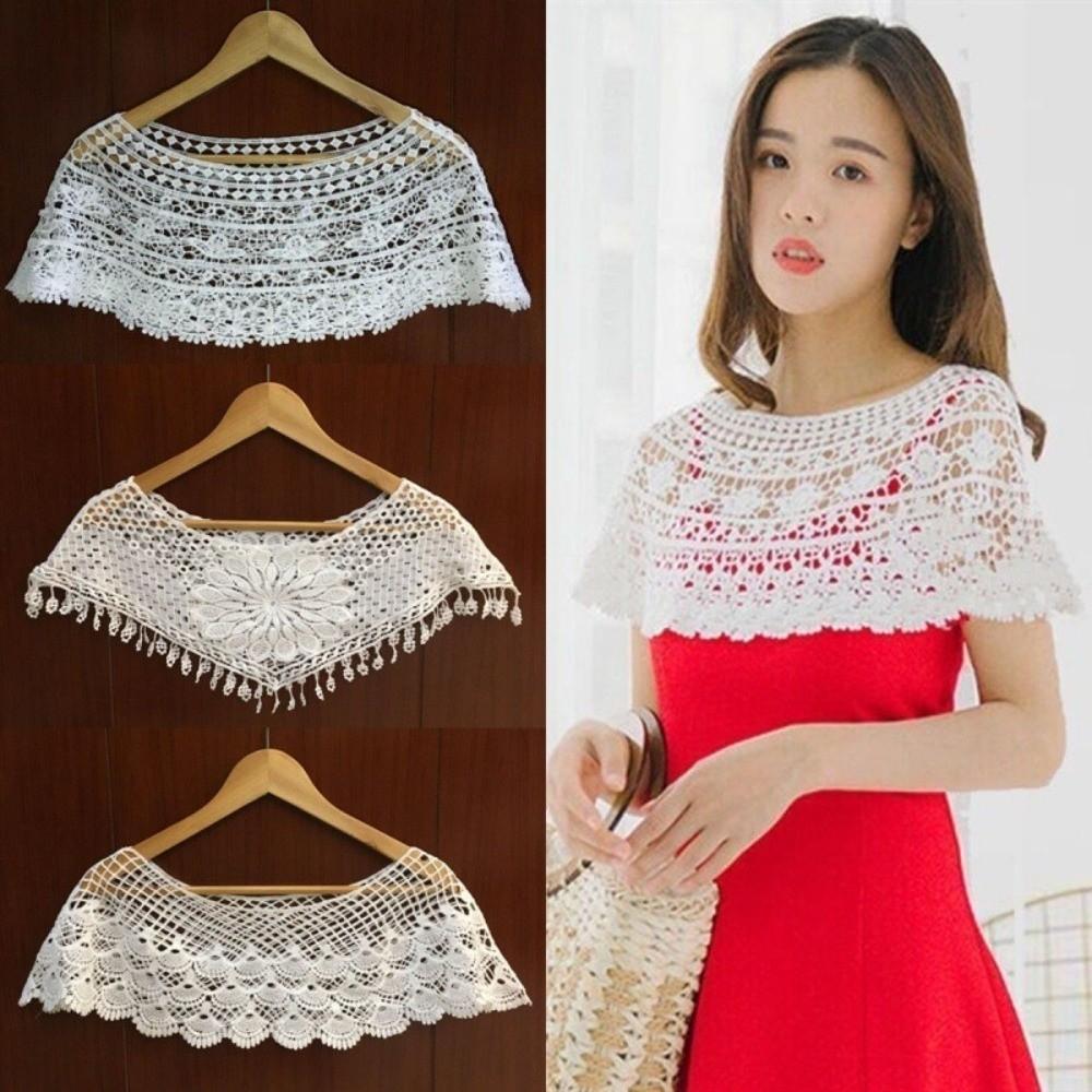 Hollow Out Lace Shawl Poncho Elegant Lace Neckline Shirt Cover Lace Cover Up Tops Daily