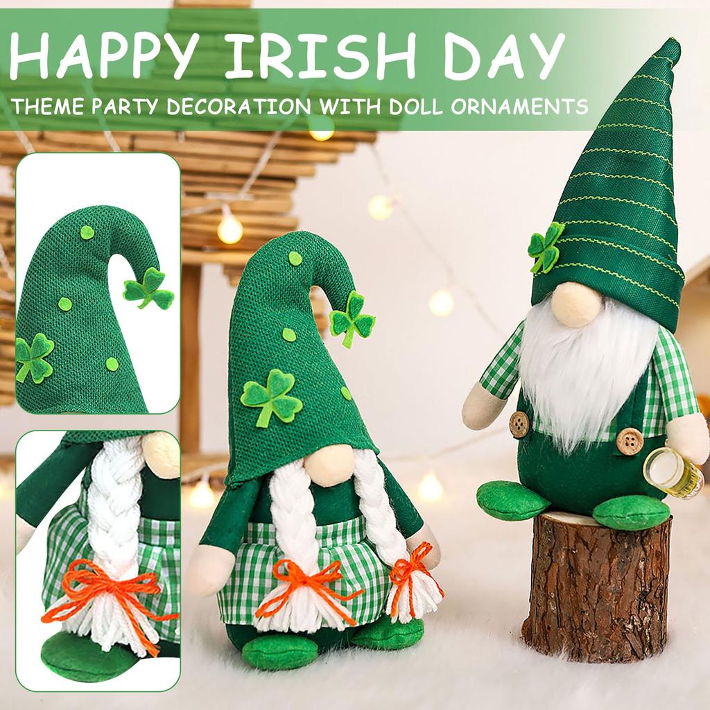 St. Patrick's Day Knitted Hat Couple Faceless Doll Party Party Decoration Doll Decoration