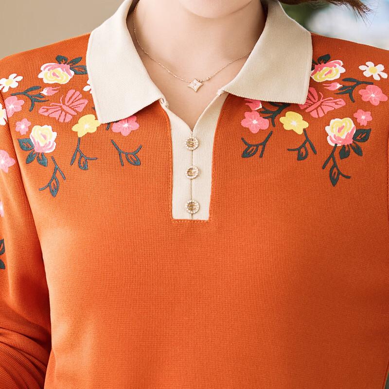 Floral Print Long-Sleeve Lapel Knit Top for Women