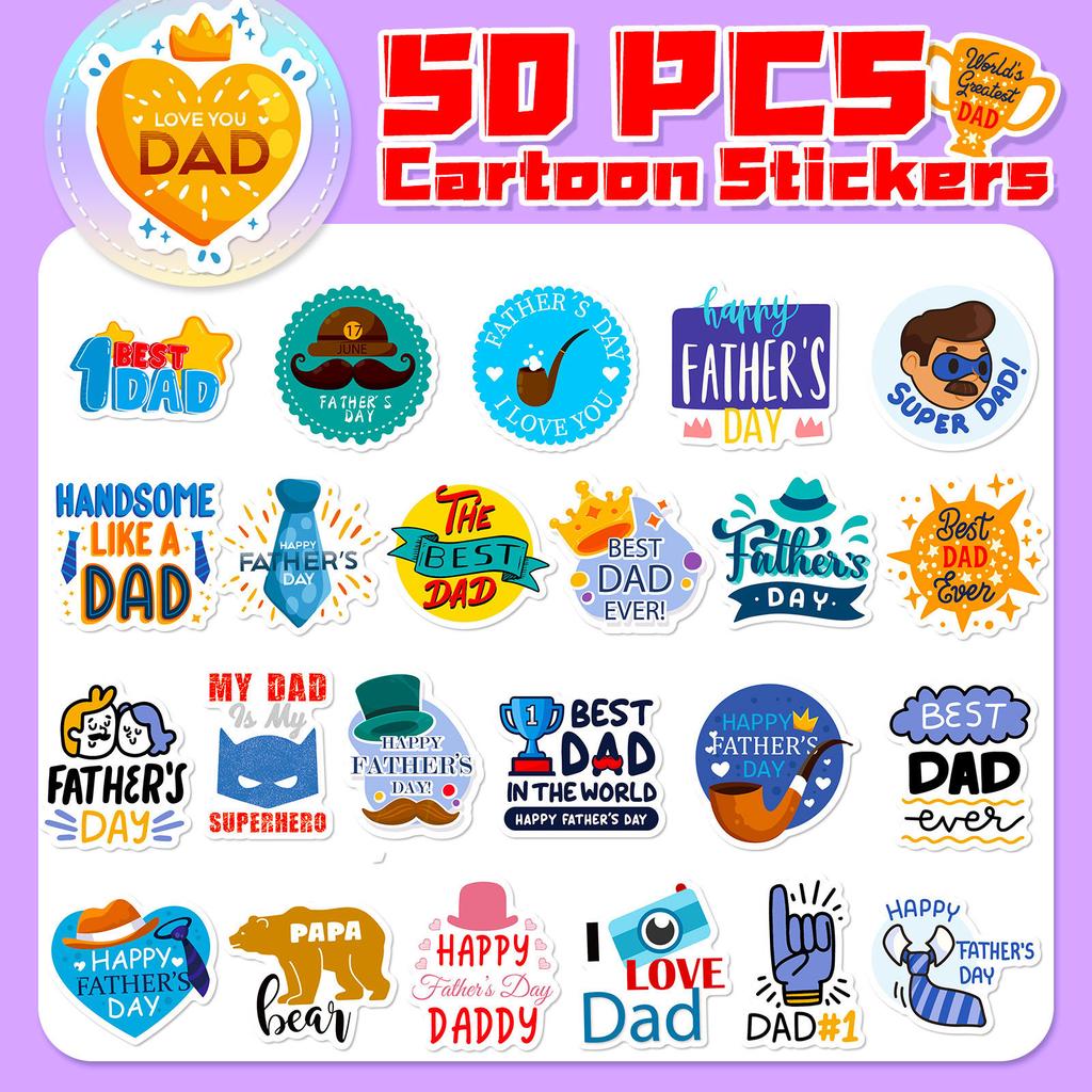 50 PCS Father's Day Text Stickers - 'Happy Father's Day' Decals for Gifts, Cards, DIY