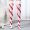 Women Red White Striped Over Knee Long Socks Cute Lovely Bowknot Thigh High Stockings for Christmas Party Costume