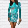 Long Sleeve Bodycon 3D Red Chrysanthemum Print Dress Women Mini Dresses Autumn Skinny Stretchy Party Vestidos