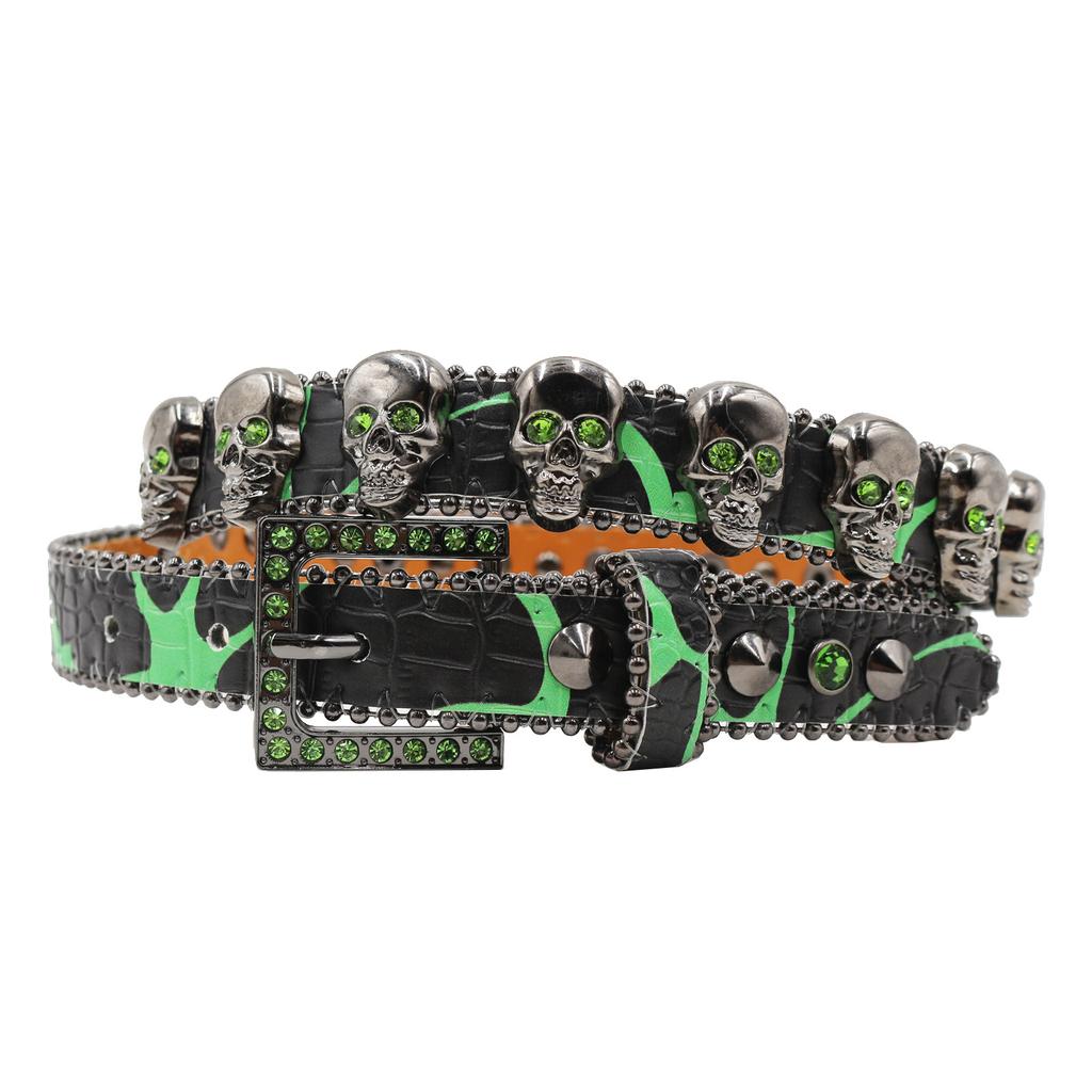 Full Skull Design Pattern for Women with European and American Rhinestone Inlaid Belt High-end Pin Buckle Hip-hop Decoration Nightclub