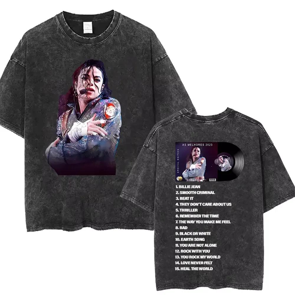 Washed Vintage Michael Jackson Face Graphic Tshirt Men Women Classic Retro Gothic Rock T Shirts Male Hip Hop Oversized Tshirts