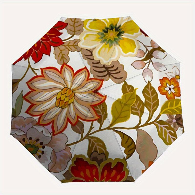 

1pc Floral Pattern Automatic Folding Umbrella - 8-Rib Iron Frame, Windproof, Portable Sunshade with Plastic Handle for Travel & Outdoor Acti