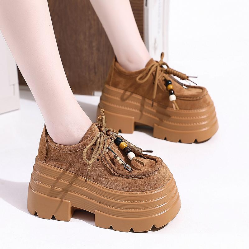 

2025 Autumn Women s Leather Sneakers High Platform Lace-up Casual Shoes Thick Sole 10CM Heels Walking Shoes Zapatos Mujer 34