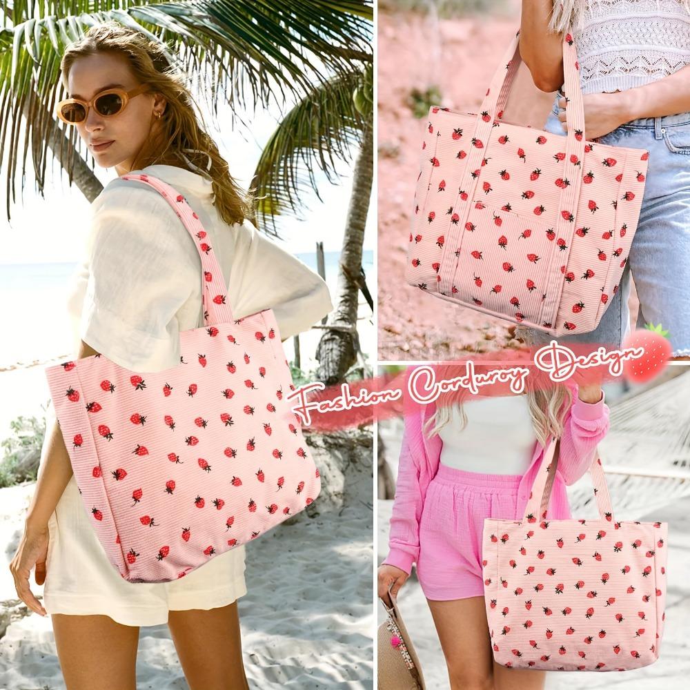 Cord-Tragetaschen für Frauen, große Kapazität, Tasche, ästhetisch, wiederverwendbar, Erdbeer-Lebensmittel-Schulter, Bauerntasche, Mädchen