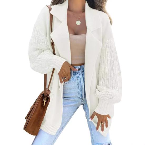 Women Suit Coat Suit Lapel Long Sleeve Solid Color Knitting Coat with