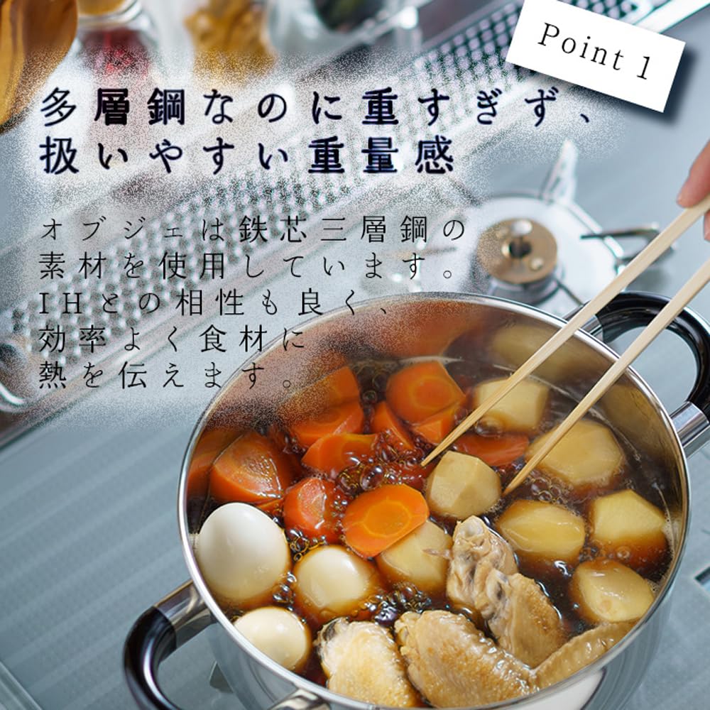 Miyazaki Seisakusho (Miyazaki Manufacturing Co., Ltd.) Object Double-Handled Pot Jumbo 25cm Made in Japan 5-Year Warranty IH Compatible Lightweight OJ