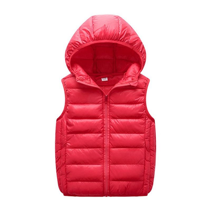 

3-14 Years Kids Winter Warm Hooded Vest Solid Color Sleeveless Zipper Top 160