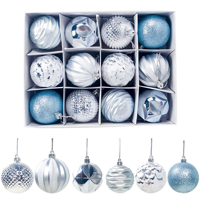 Festive 12/24pcs Christmas Tree Baubles Glitter Ornaments For Christmas Decor