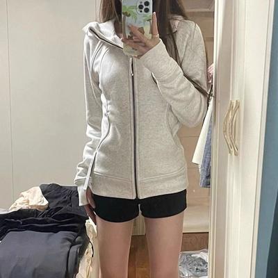 Sweat à capuche court vintage pour femme, style coréen, streetwear, gris, fermeture éclair, décontracté, Y2k, slim