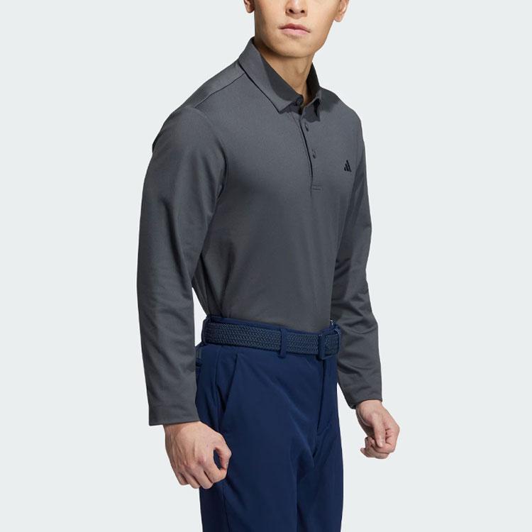 Adidas Aeroready Core Polo Shirt Solid Color Logo Golf Long Sleeve Polo Men Polo Shirts Dark-Gray HZ9226