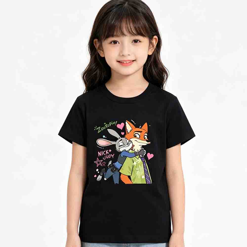 Kids Zootopia 2 Nick Judy Printing Cotton Tshirt 100cm