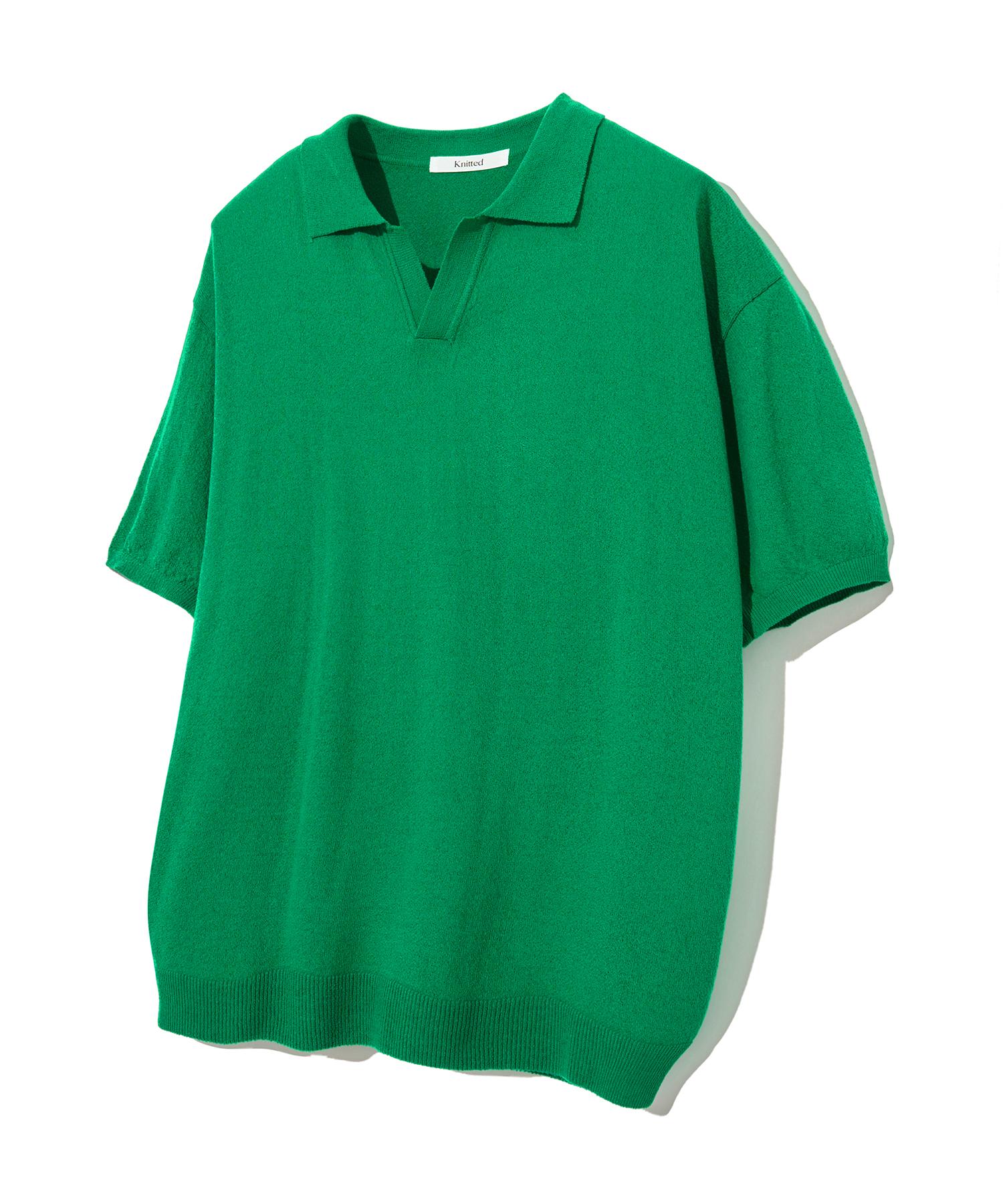 Nitied Cool Summer Essential Open Collar Knit Tee Green L
