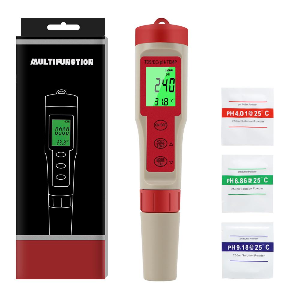 Multifunctional PH Meter Waterproof Water Quality Tester PH/TDS/EC/Temp Detector PH Test Pen with backlight for Aquarium Pool