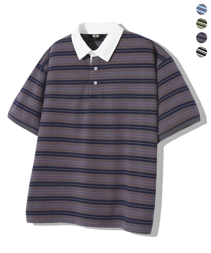 TRILLION Rugby Cotton Collared Oversized Short Sleeve T-Shirt_4Color