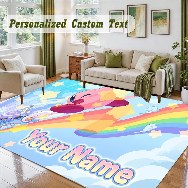 Crystal Velvet Square Rug Custom NameKirby Pattern Non Slip Home Floor Decor Rug