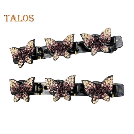 

2 шт. женские шпильки для волос сверкающие искусственные хрустальные бабочки декор плетеные заколки для волос двухслойные шпильки для волос с челкой кофейный